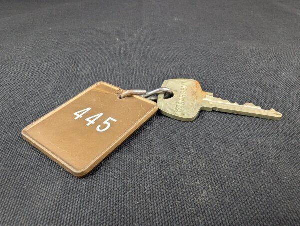 Vintage British Columbia Hotel Room Sargent Key with Identification Tag Metal