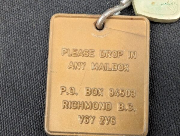 Vintage British Columbia Hotel Room Sargent Key with Identification Tag Metal