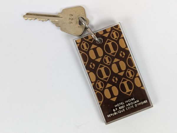 Vintage Hotel Ivoire Abidjan Room Key with Arrow Lock Corp Acrylic Keychain Fob