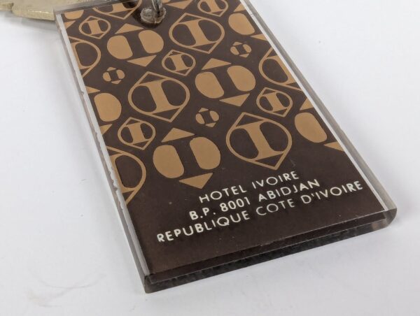 Vintage Hotel Ivoire Abidjan Room Key with Arrow Lock Corp Acrylic Keychain Fob