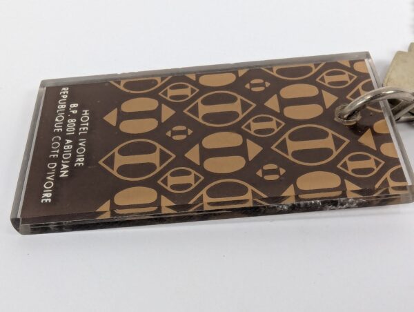 Vintage Hotel Ivoire Abidjan Room Key with Arrow Lock Corp Acrylic Keychain Fob
