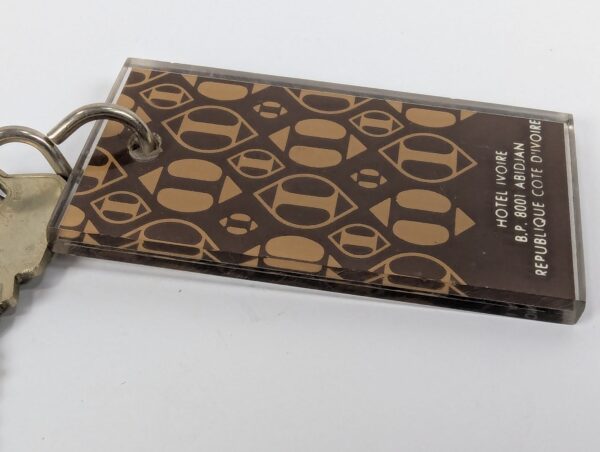 Vintage Hotel Ivoire Abidjan Room Key with Arrow Lock Corp Acrylic Keychain Fob