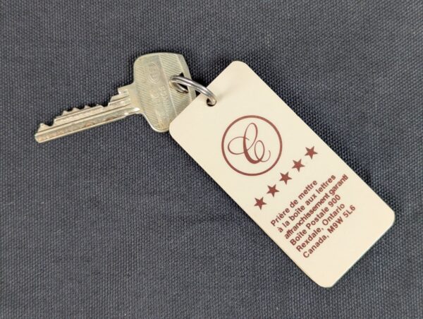 Vintage Dominion Lock Co Canadian Hotel Room Key with Identification Fob Hard...