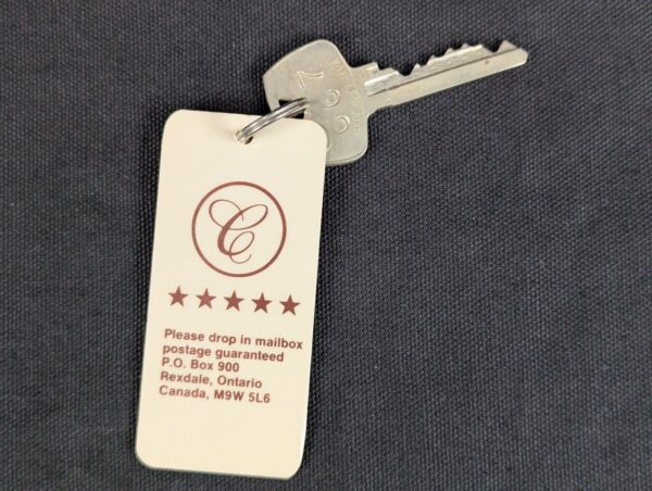 Vintage Dominion Lock Co Canadian Hotel Room Key with Identification Fob Hard...