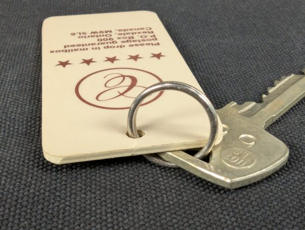 Vintage Dominion Lock Co Canadian Hotel Room Key with Identification Fob Hard...