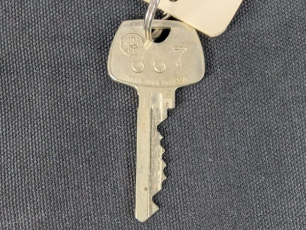 Vintage Dominion Lock Co Canadian Hotel Room Key with Identification Fob Hard...