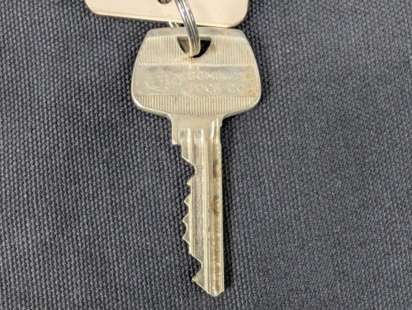 Vintage Dominion Lock Co Canadian Hotel Room Key with Identification Fob Hard...