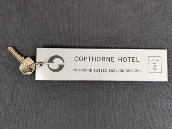 Copthorne Hotel Room Key and Fob Set Union Parkes Metal Key White Fob Good Cond