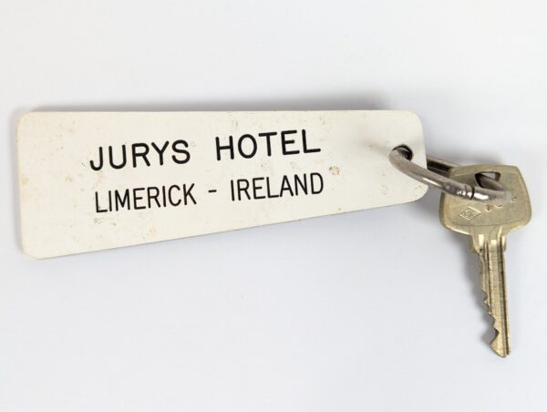 Vintage Jurys Hotel Limerick Ireland Room Key and Fob Two-Sided Black and White