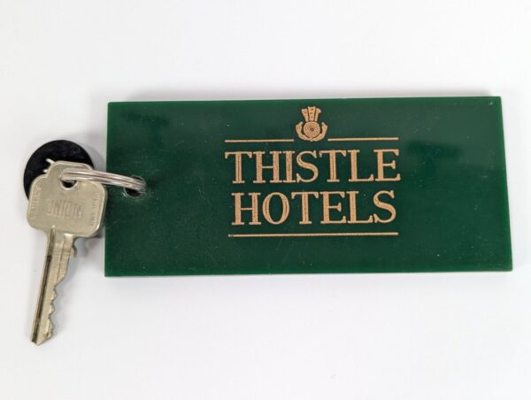 Vintage Thistle Hotels Edinburgh Room Key and Green Acrylic Fob Set A21 Good