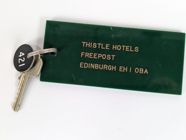 Vintage Thistle Hotels Edinburgh Room Key and Green Acrylic Fob Set A21 Good