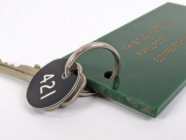 Vintage Thistle Hotels Edinburgh Room Key and Green Acrylic Fob Set A21 Good