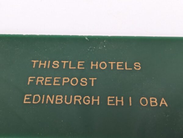 Vintage Thistle Hotels Edinburgh Room Key and Green Acrylic Fob Set A21 Good