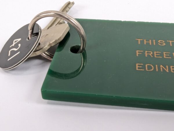 Vintage Thistle Hotels Edinburgh Room Key and Green Acrylic Fob Set A21 Good