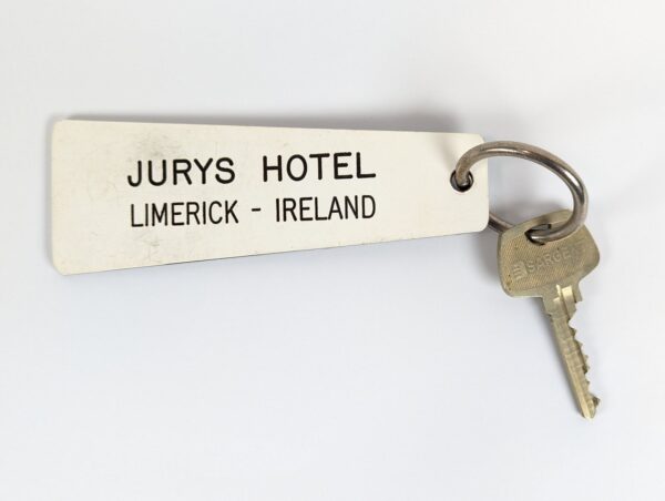 Vintage Jurys Hotel Limerick Ireland Room Key Fob Sargent Black White Metal Ring