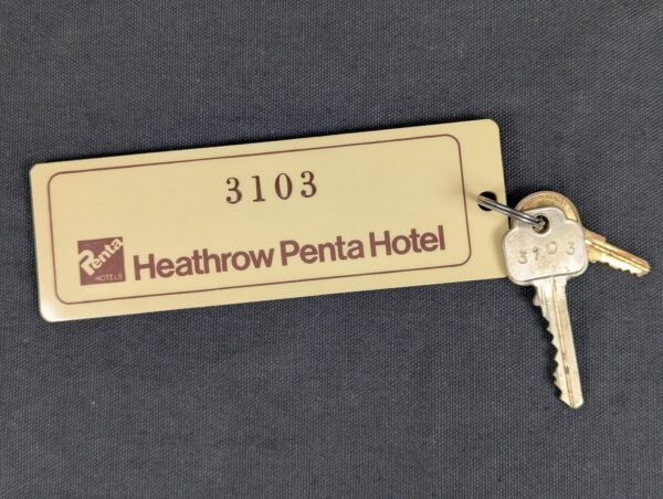 Vintage Heathrow Penta Hotel Room Key and Fob Metal Key Plastic Fob Collectible
