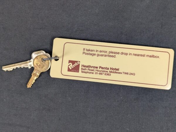 Vintage Heathrow Penta Hotel Room Key and Fob Metal Key Plastic Fob Collectible