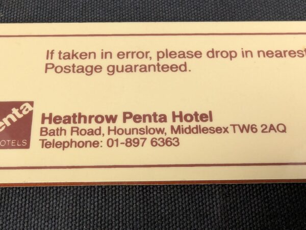 Vintage Heathrow Penta Hotel Room Key and Fob Metal Key Plastic Fob Collectible