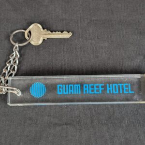 Vintage Guam Reef Hotel Room Key and Acrylic Keychain Tumon Bay Travel Souvenir