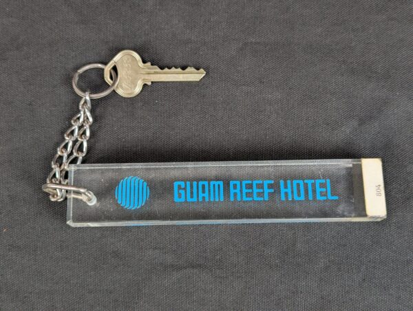 Vintage Guam Reef Hotel Room Key and Acrylic Keychain Tumon Bay Travel Souvenir
