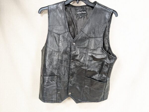 Vintage 1990s Leather Works Patchwork Leather Vest Men's Size Large Brown Snap