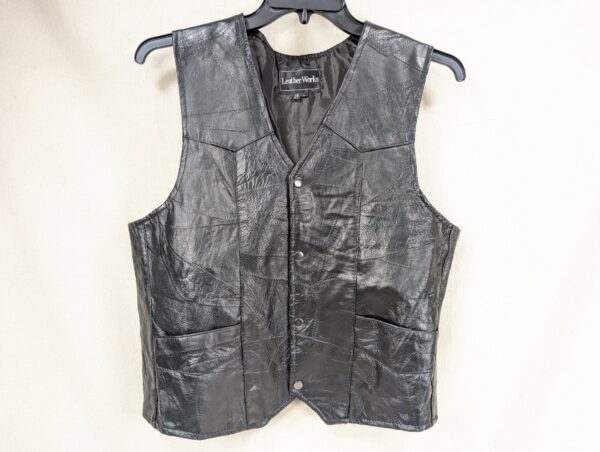 Vintage 1990s Leather Works Patchwork Leather Vest Men's Size Large Brown Snap