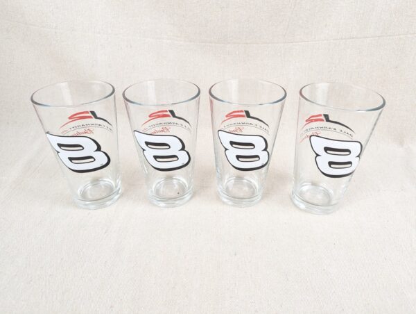 10-1035.jpg Budweiser Dale Earnhardt Jr #8 NASCAR Pint Glasses Set of 4 Red White 2000s Bar