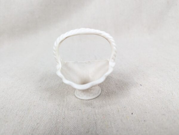 Vintage Miniature Porcelain Basket White Basket-Weave Rope-Twist Handle Decor