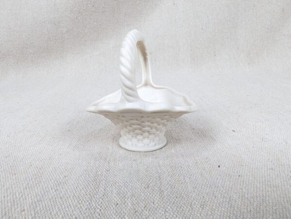 Vintage Miniature Porcelain Basket White Basket-Weave Rope-Twist Handle Decor
