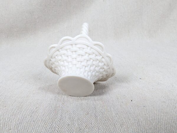 Vintage Miniature Porcelain Basket White Basket-Weave Rope-Twist Handle Decor