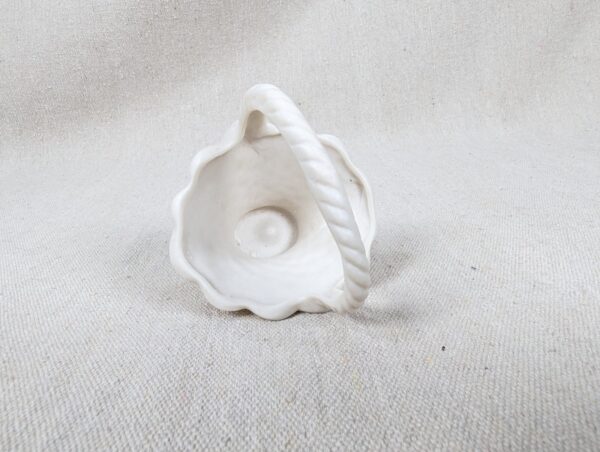 Vintage Miniature Porcelain Basket White Basket-Weave Rope-Twist Handle Decor