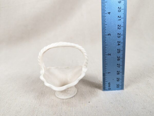 Vintage Miniature Porcelain Basket White Basket-Weave Rope-Twist Handle Decor
