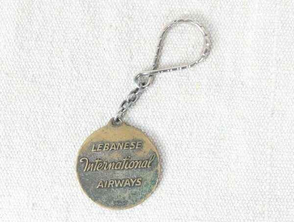 Vintage Lebanese International Airways LIA Brass Keychain DRAGO Paris Mid-Cen...