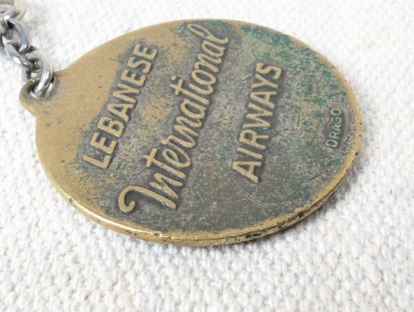 Vintage Lebanese International Airways LIA Brass Keychain DRAGO Paris Mid-Cen...