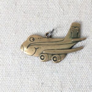 10-1159.jpg Vintage Transamerica Airlines Brass Airplane Charm Keychain Aviation Memorabilia