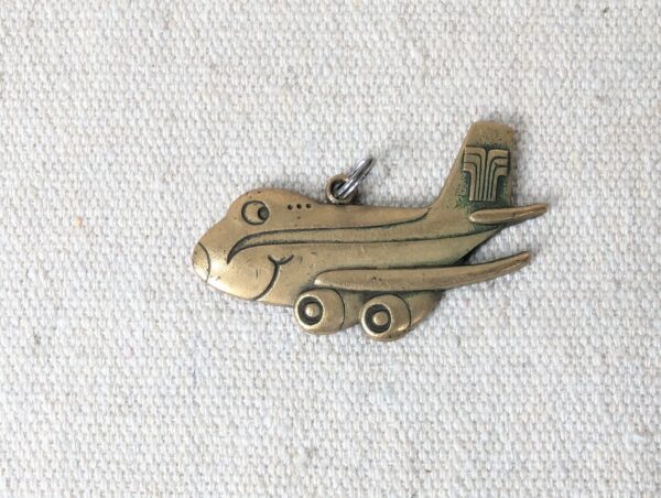 Vintage Transamerica Airlines Brass Airplane Charm Keychain Aviation Memorabilia