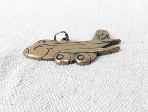Vintage Transamerica Airlines Brass Airplane Charm Keychain Aviation Memorabilia