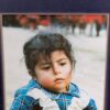 10-1192.jpg Framed Color Photograph Peruvian Girl Blue Plaid Dress 14x17 Oak Style Frame