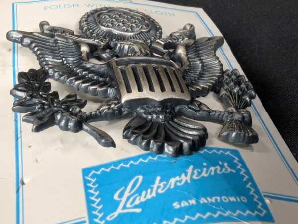 Vintage US Army Officer Cap Insignia Lauterstein's Great Seal Silver Tone NOS...