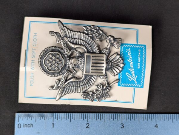 Vintage US Army Officer Cap Insignia Lauterstein's Great Seal Silver Tone NOS...
