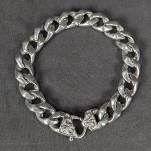 Heavy Duty Curb Link Chain Bracelet Ornate Triangular Box Clasp Stainless Steel