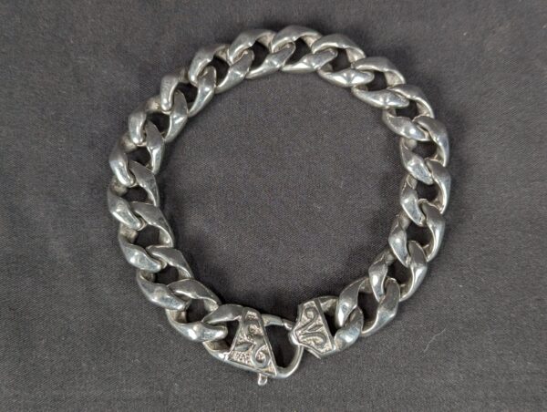 Heavy Duty Curb Link Chain Bracelet Ornate Triangular Box Clasp Stainless Steel