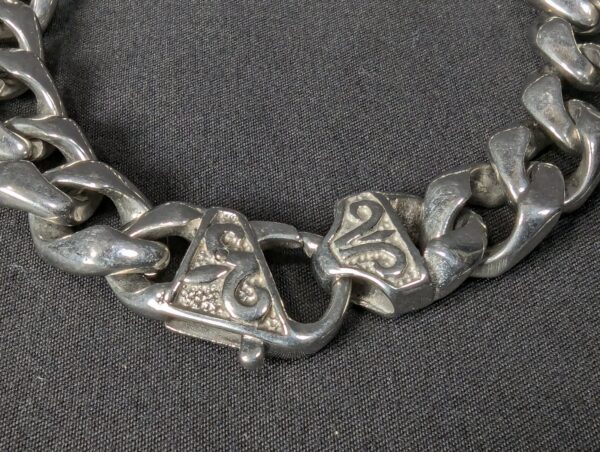 Heavy Duty Curb Link Chain Bracelet Ornate Triangular Box Clasp Stainless Steel