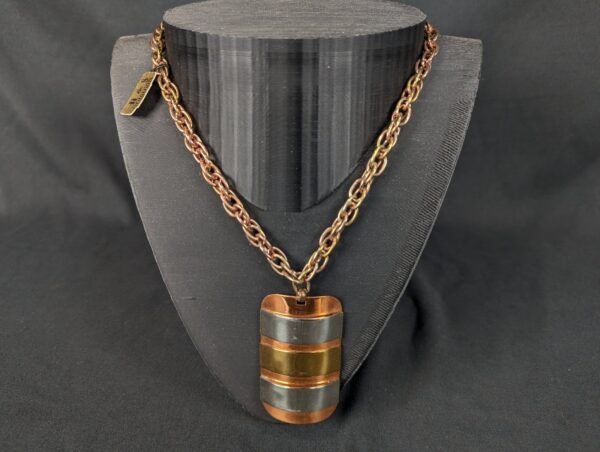 10-1243.jpg Vintage H & S Originals Pendant Necklace Mixed Metal Copper Brass Silver Tone...