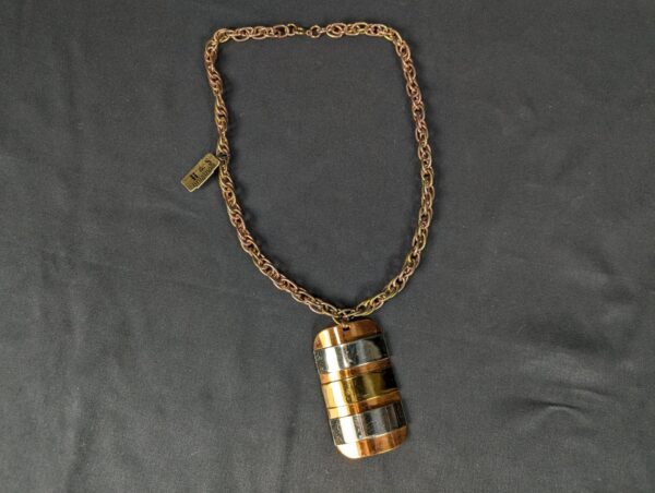 10-1250.jpg Vintage H & S Originals Pendant Necklace Mixed Metal Copper Brass Silver Tone...
