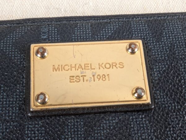 Michael Kors Signature Logo Zip-Around Wristlet Black Monogram Gold-Tone Hard...