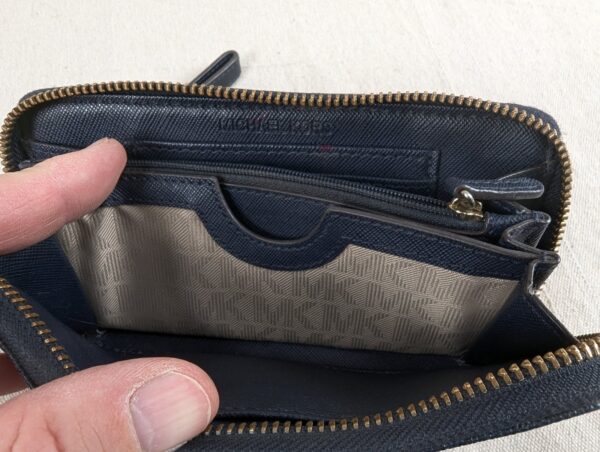 Michael Kors Signature Logo Zip-Around Wristlet Black Monogram Gold-Tone Hard...