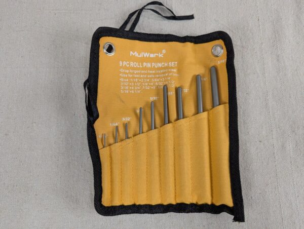MulWark 9-Piece Roll Pin Punch Set with Canvas Storage Roll Heat-Treated Steel