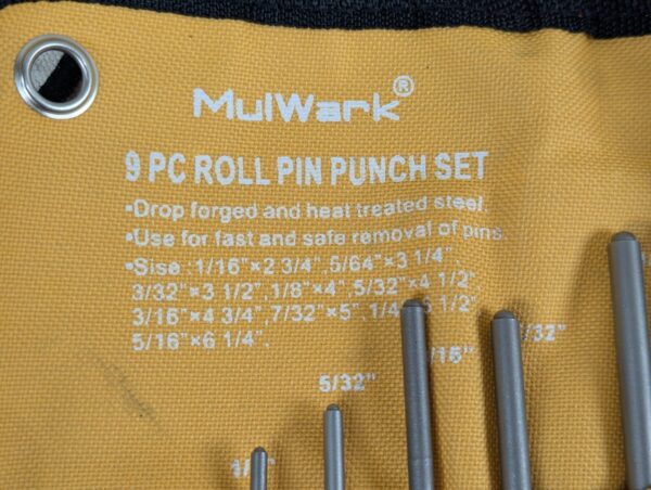 MulWark 9-Piece Roll Pin Punch Set with Canvas Storage Roll Heat-Treated Steel