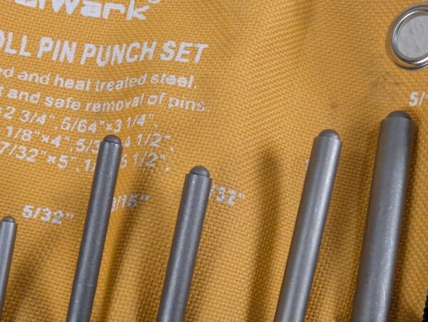 MulWark 9-Piece Roll Pin Punch Set with Canvas Storage Roll Heat-Treated Steel